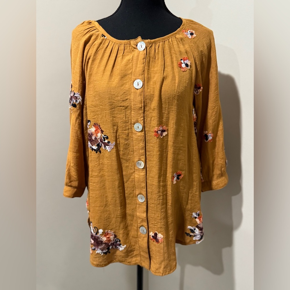 Fig and Flower Earthy Tones Floral Blouse Naturecore Free spirited Boho Size Med